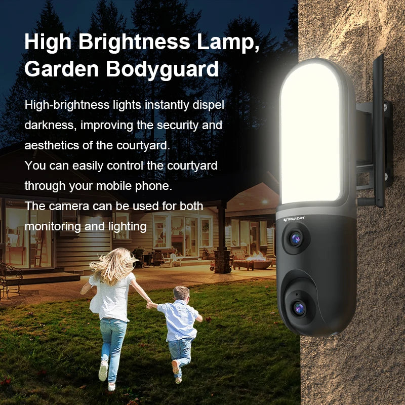 6MP O-Kam APP 5X Dual Lens  Garden Lamp IP Camera PIR Human Body Detection Full Color Floodlight Home Security Street  Monitor
