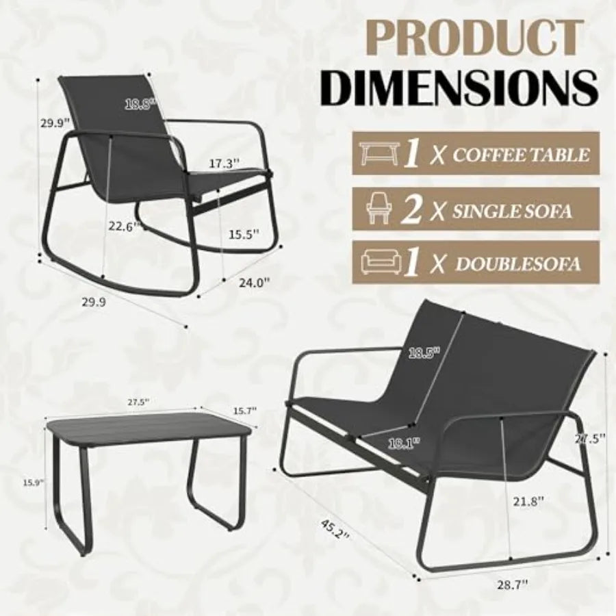 GEONKAI 4 Piece Patio Furniture Set Olefin Loveseat Outdoor Furniture with 2 Rocking Chairs Patio Conversation Set with Coffee
