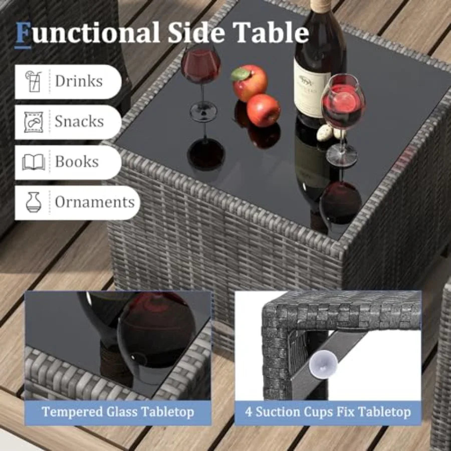 KOTEK 3 Piece Patio Furniture Set Outdoor PE Rattan Conversation Set with Washable Cushions and Tempered Glass Tabletop Wicker