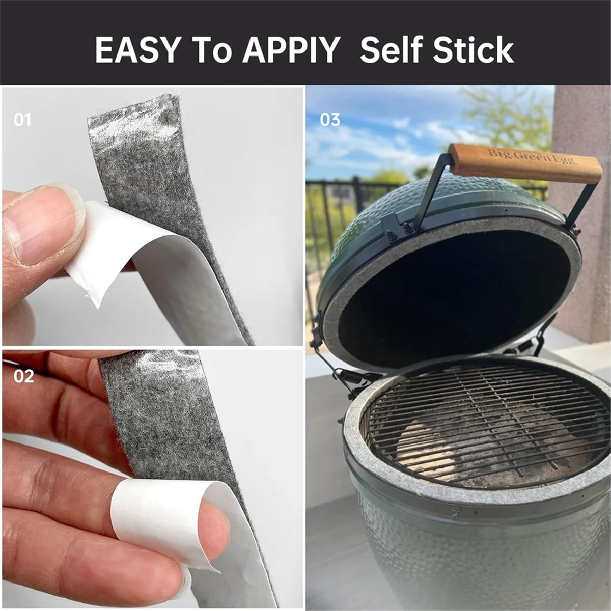 A11I High Temp Grill Gasket for Ceramic Lid Top BBQ Smoker Gasket,Self Stick 15 Ft Long,7/8in Wide,1/8in Thick