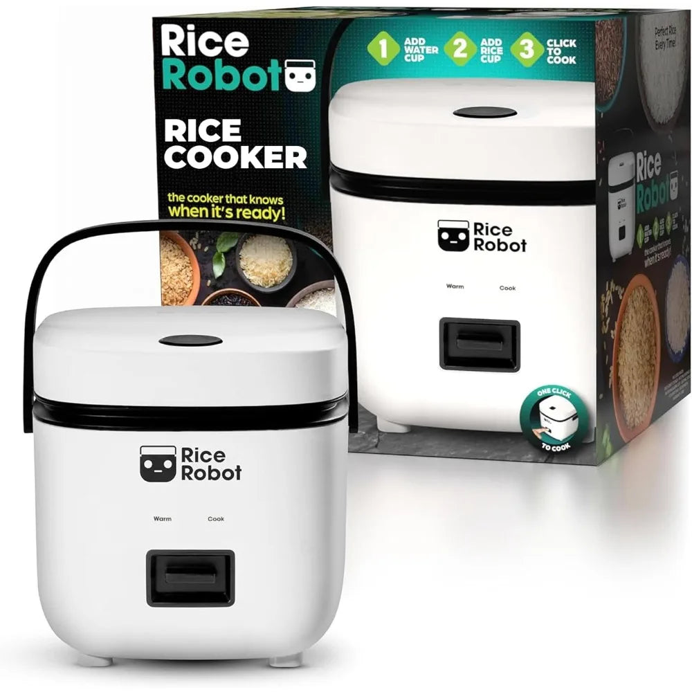 Rice Robot Personal Rice Cooker, PFAS-free, Nonstick. 1 Quart Capacity, with Stainless Steel Steamer Tray, Measuring Cups