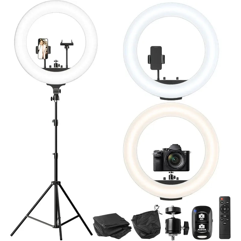 22'' Ring Light With 72'' Stand, 65W Large Ring Light With Phone Holder, Dimmable LED Light For Makeup Barber Stylist