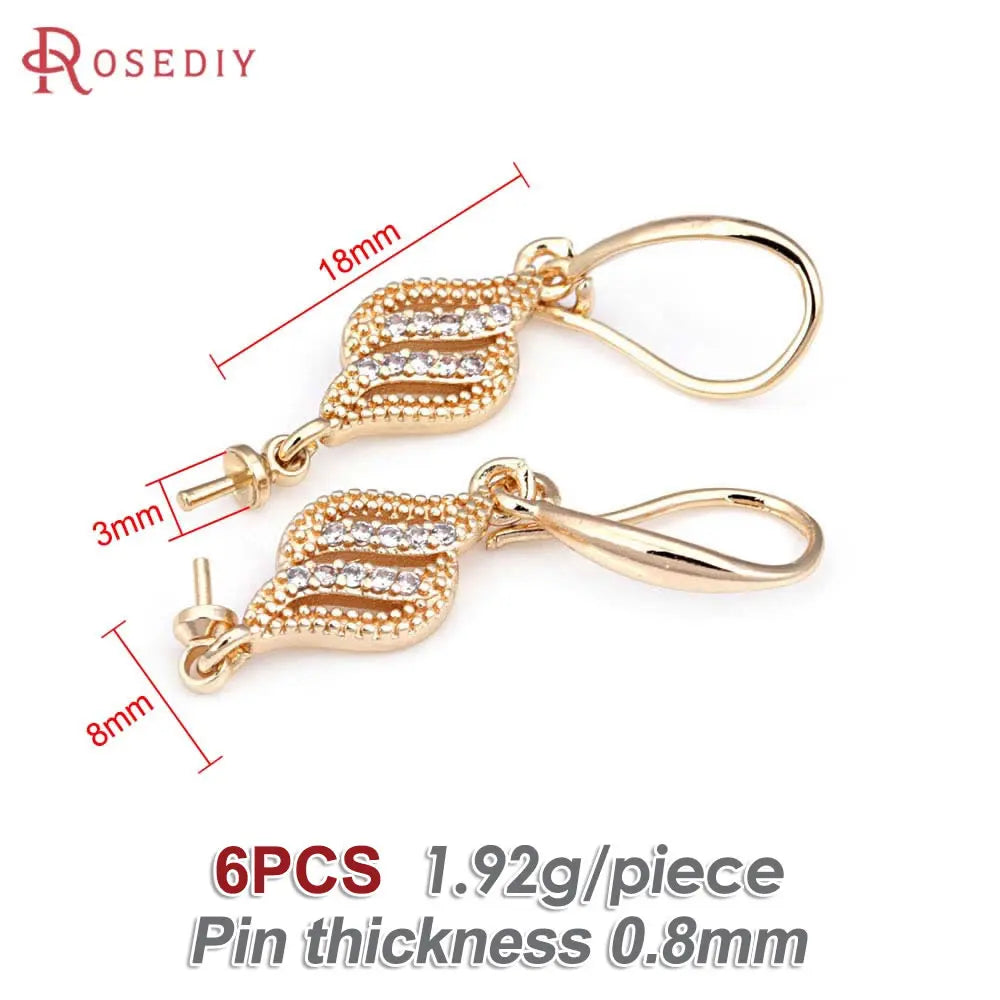 18K Gold Color Brass Can fit Half Hole Beads with Half Pins Earrings Hooks High Quality Jewelry Making Diy Findings Accessories