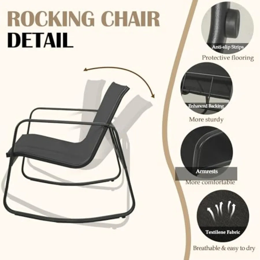 GEONKAI 4 Piece Patio Furniture Set Olefin Loveseat Outdoor Furniture with 2 Rocking Chairs Patio Conversation Set with Coffee