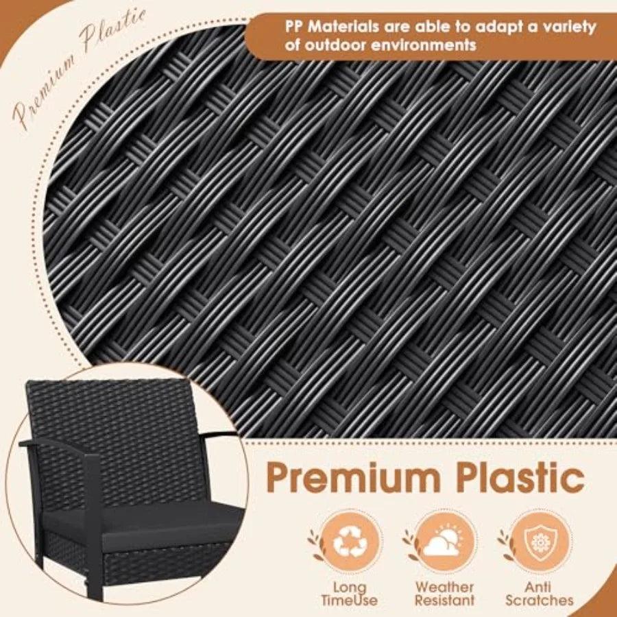 Homall Resin 3 Pieces Patio Furniture Set Outdoor Bistro Set with Cushions and Glass Table Conversation Set Rattan Chair for Po