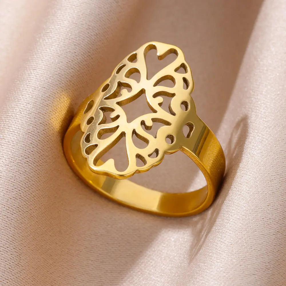 Flower Filigree Rings for Women Gold Color Stainless Steel Ring Flora Wedding Aesthetic Jewelry Freeshipping Items anillos mujer