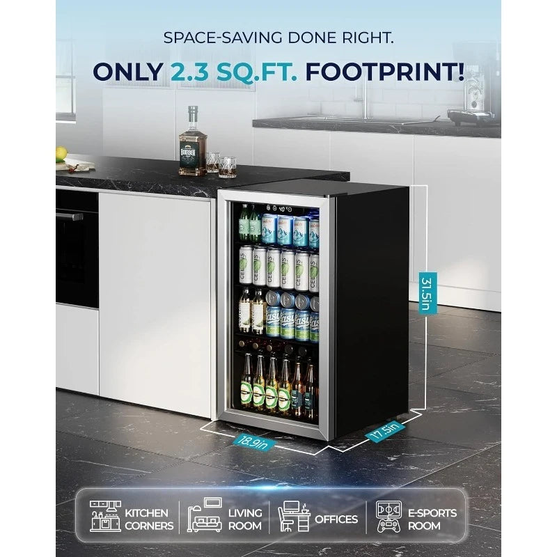 Beverage Refrigerator and Cooler, 128 Can Mini fridge with Glass Door, Small Refrigerator with Adjustable Shelves for Soda Beer