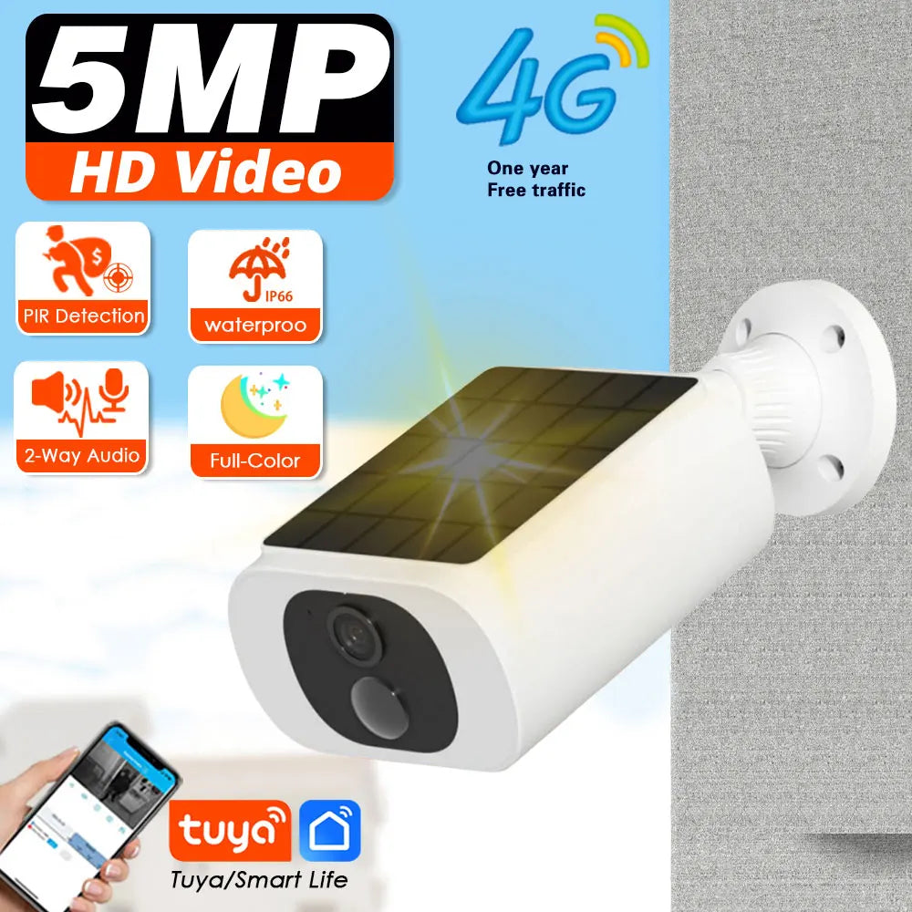 Smart life 4G Solar Bullet Camera Outdoor 5MP Waterproof Battery Powered CCTV Surveillance Security Camera Wireless Two Way Audi