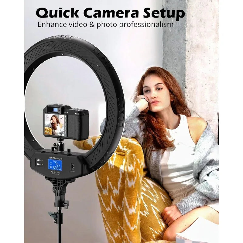 22'' Ring Light With 72'' Stand, 65W Large Ring Light With Phone Holder, Dimmable LED Light For Makeup Barber Stylist