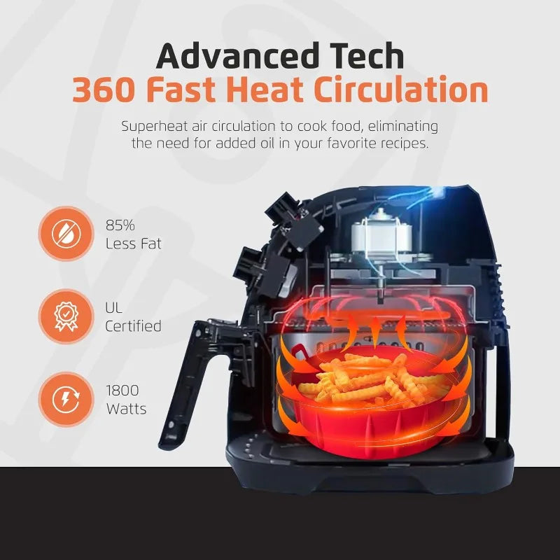 Air Fryer - 8.6 Quart Extra-Large Air Fryer, 2 Simple Dial Controls, 1800 Watts - Quick Heat Circulation Technology, Low Fat