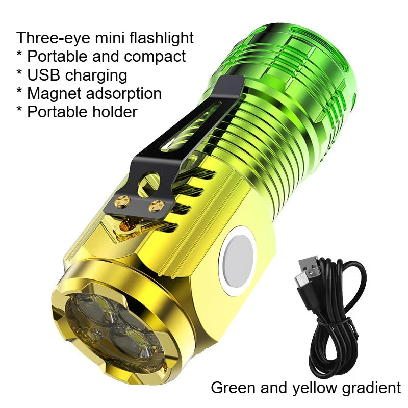 New Ultra Powerful Flashlight 3 Core LED Mini Tactical Flashlight Three-eyed monster LED flashlight