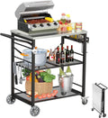Portable Folding Grill Cart with Wheels, 3-Shelf Stainless Steel Top for BBQ Patio Camping