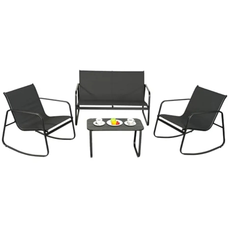 GEONKAI 4 Piece Patio Furniture Set Olefin Loveseat Outdoor Furniture with 2 Rocking Chairs Patio Conversation Set with Coffee