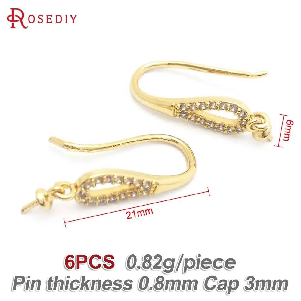 18K Gold Color Brass Can fit Half Hole Beads with Half Pins Earrings Hooks High Quality Jewelry Making Diy Findings Accessories