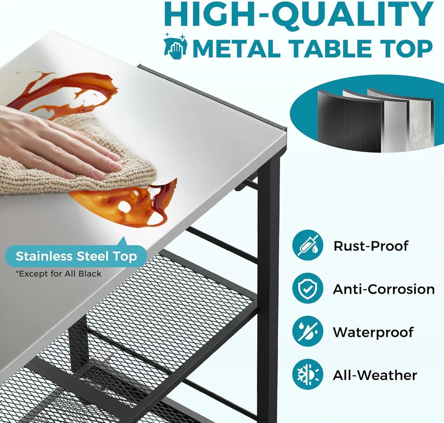 Portable Folding Grill Cart with Wheels, 3-Shelf Stainless Steel Top for BBQ Patio Camping