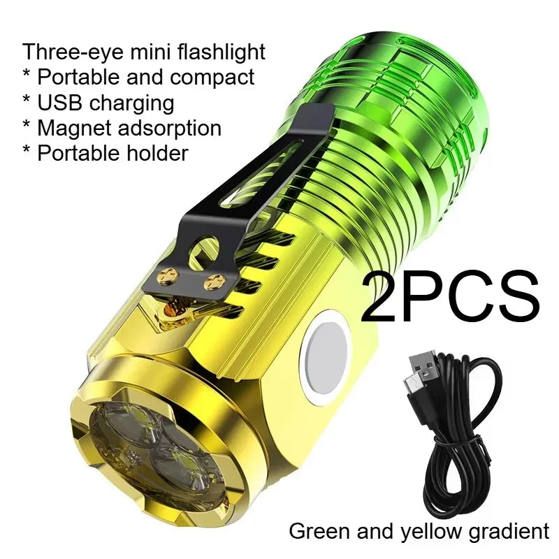 New Ultra Powerful Flashlight 3 Core LED Mini Tactical Flashlight Three-eyed monster LED flashlight