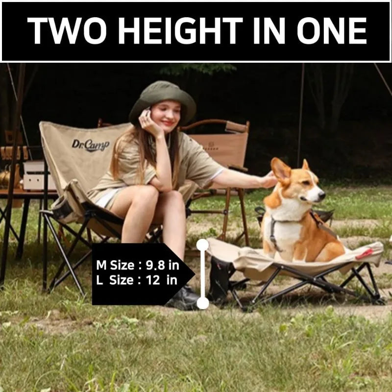 Two Heights In One, Dog Bed Cot For Pet, Waterproof Mesh, Adjustable Height, Indoor/Outdoor (Beige, Large)