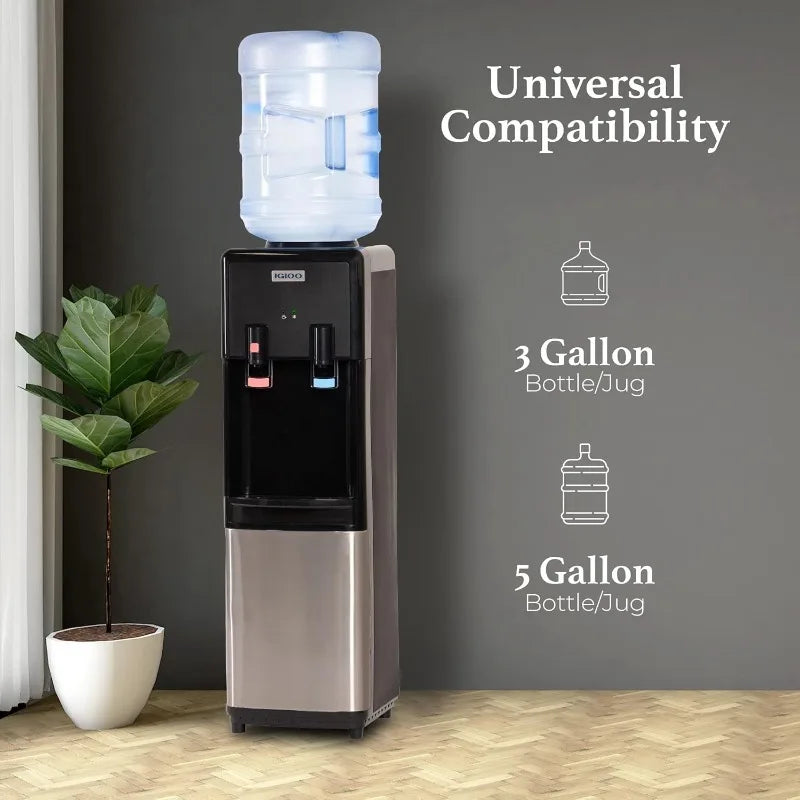 Top Loading Water Cooler – Hot & Cold Dispenser – Black & Stainless Steel, Holds 3 & 5 Gallon Jugs, Child Safety Lock