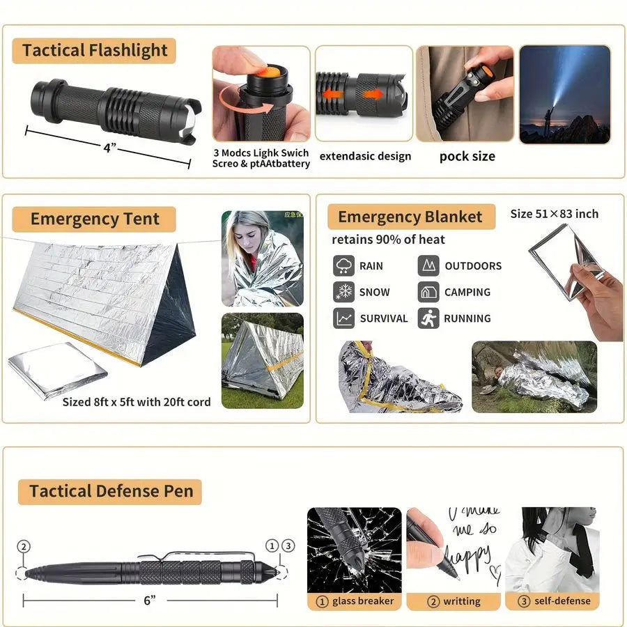 Kit, 252Pcs Survival Gear First Aid Kit with Molle System Compatible Bag and Emergency Tent, Emergency Kit for Earthquake, Outdo