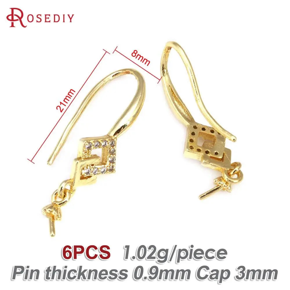 18K Gold Color Brass Can fit Half Hole Beads with Half Pins Earrings Hooks High Quality Jewelry Making Diy Findings Accessories