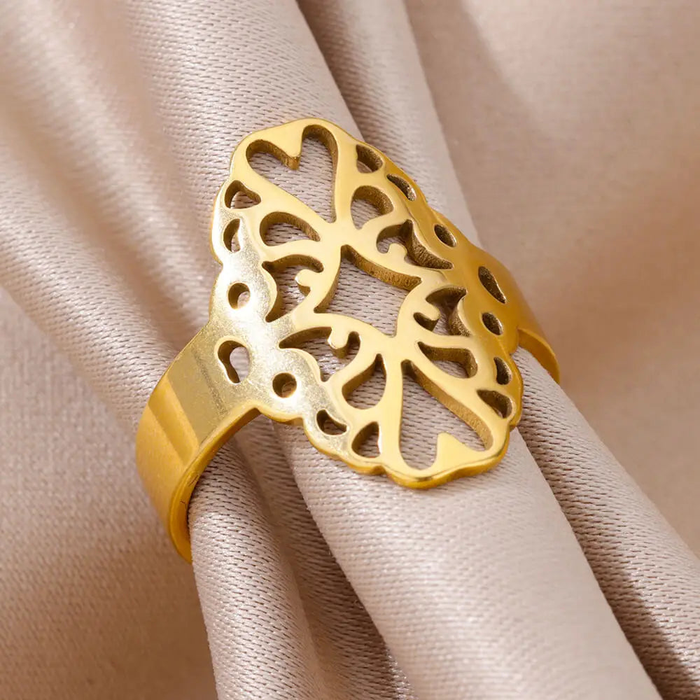 Flower Filigree Rings for Women Gold Color Stainless Steel Ring Flora Wedding Aesthetic Jewelry Freeshipping Items anillos mujer