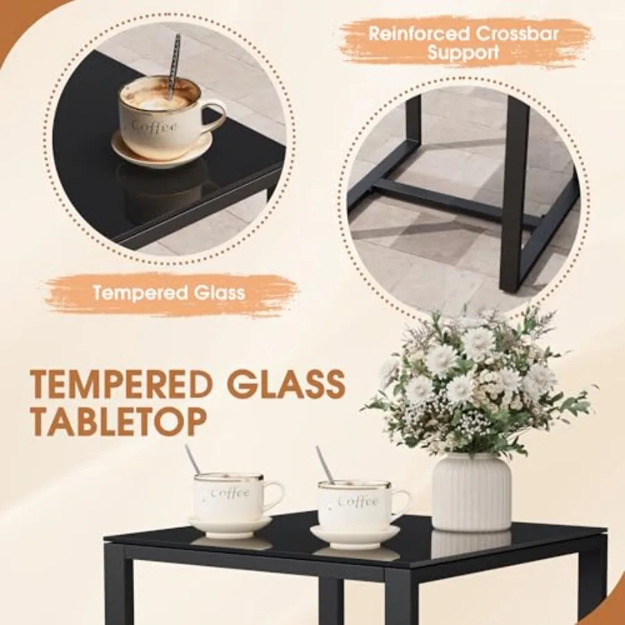 Homall Resin 3 Pieces Patio Furniture Set Outdoor Bistro Set with Cushions and Glass Table Conversation Set Rattan Chair for Po