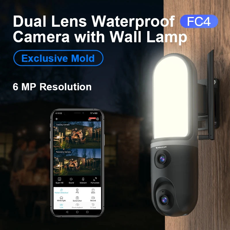 6MP O-Kam APP 5X Dual Lens  Garden Lamp IP Camera PIR Human Body Detection Full Color Floodlight Home Security Street  Monitor