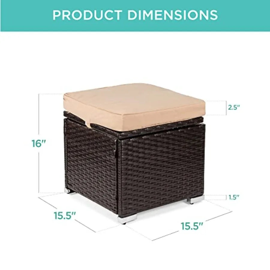 Set of 2 Wicker Ottomans Multipurpose Outdoor Furniture for Patio Backyard Additional Seating Footrest Side Table w/Storage Rem
