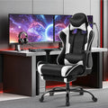 Ergonomic Gaming Chair in White with Lumbar Support, Headrest Pillow, Adjustable Footrests, 360 Swivel Wheels for Home & Office