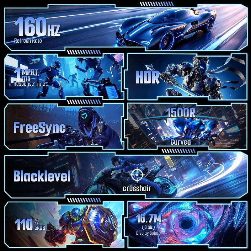 24 Inch Curved 160Hz Gaming Monitor,1500R Curved FHD 1080P ,MPRT 1ms Fast VA Display,Freesync,HDR DP1.4, VESA Support