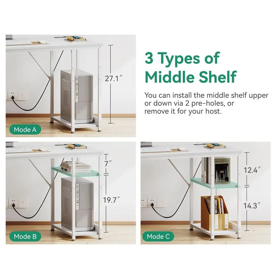 51 Inch Computer Desk with Drawers amp USB Power Outlets Reversible Home Office Desk with Storage Shelves, Work fro Customizable