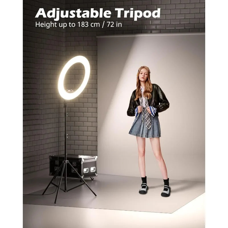 22'' Ring Light With 72'' Stand, 65W Large Ring Light With Phone Holder, Dimmable LED Light For Makeup Barber Stylist