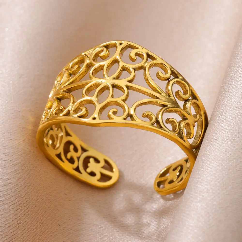 Flower Filigree Rings for Women Gold Color Stainless Steel Ring Flora Wedding Aesthetic Jewelry Freeshipping Items anillos mujer