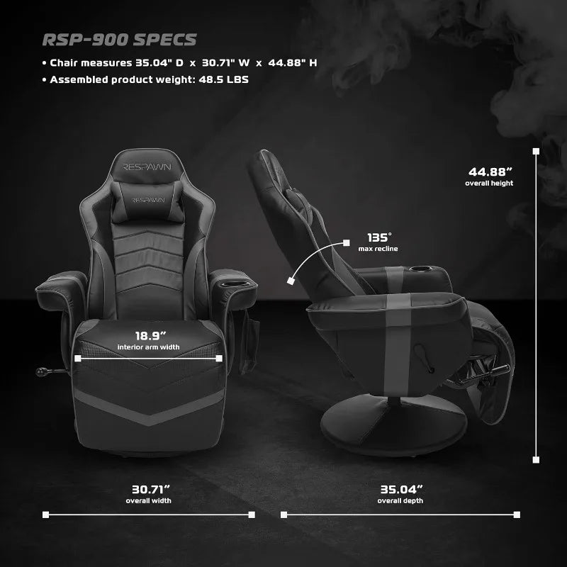 900 Racing Style Gaming Recliner, Reclining Gaming Chair, In Gray RSP 900 GRY